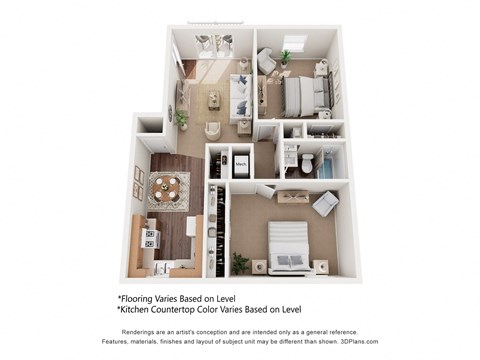 Floor plan for 2 beds, 1 bath, 836 sqft